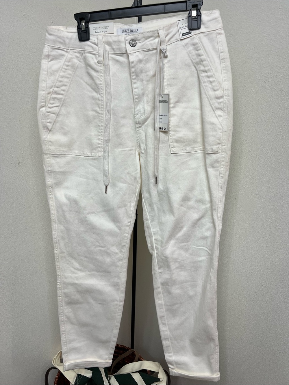 Judy Blue Off-White High-Rise Drawstring Utility Jeans